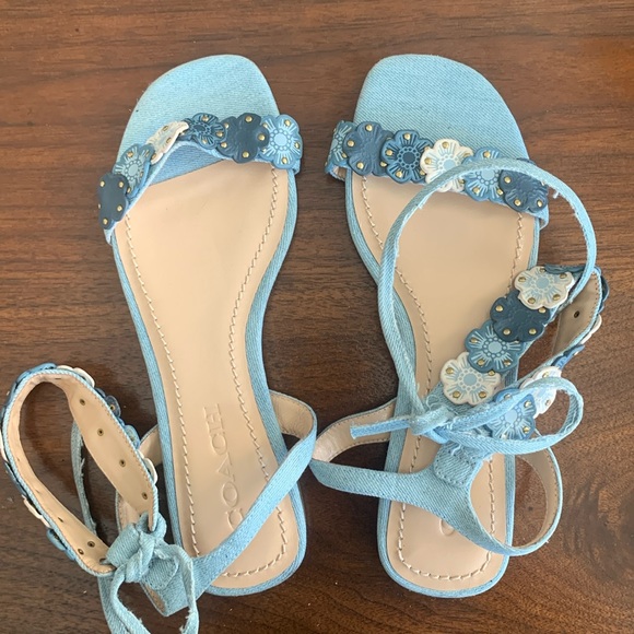 Coach sandals denim leather floral style - Picture 1 of 3